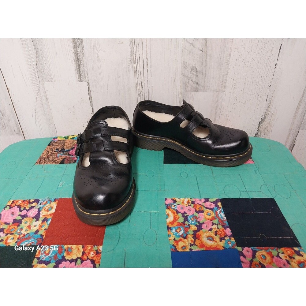 Dr. Martens Black Leather Mary Jane Flats Double Buckle Women's Size 8